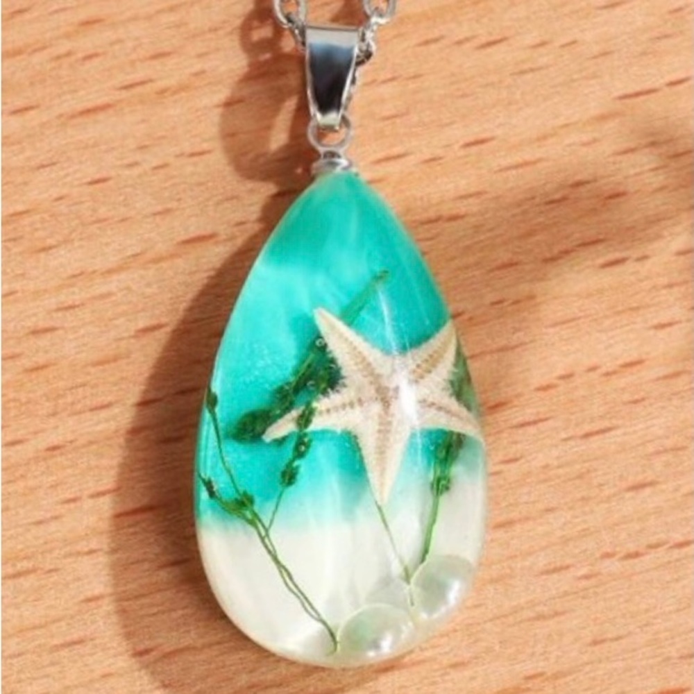 “Ocean Assortment” Starfish Pearl Seaweed Kelp Ombre Seawater Preserved Necklace